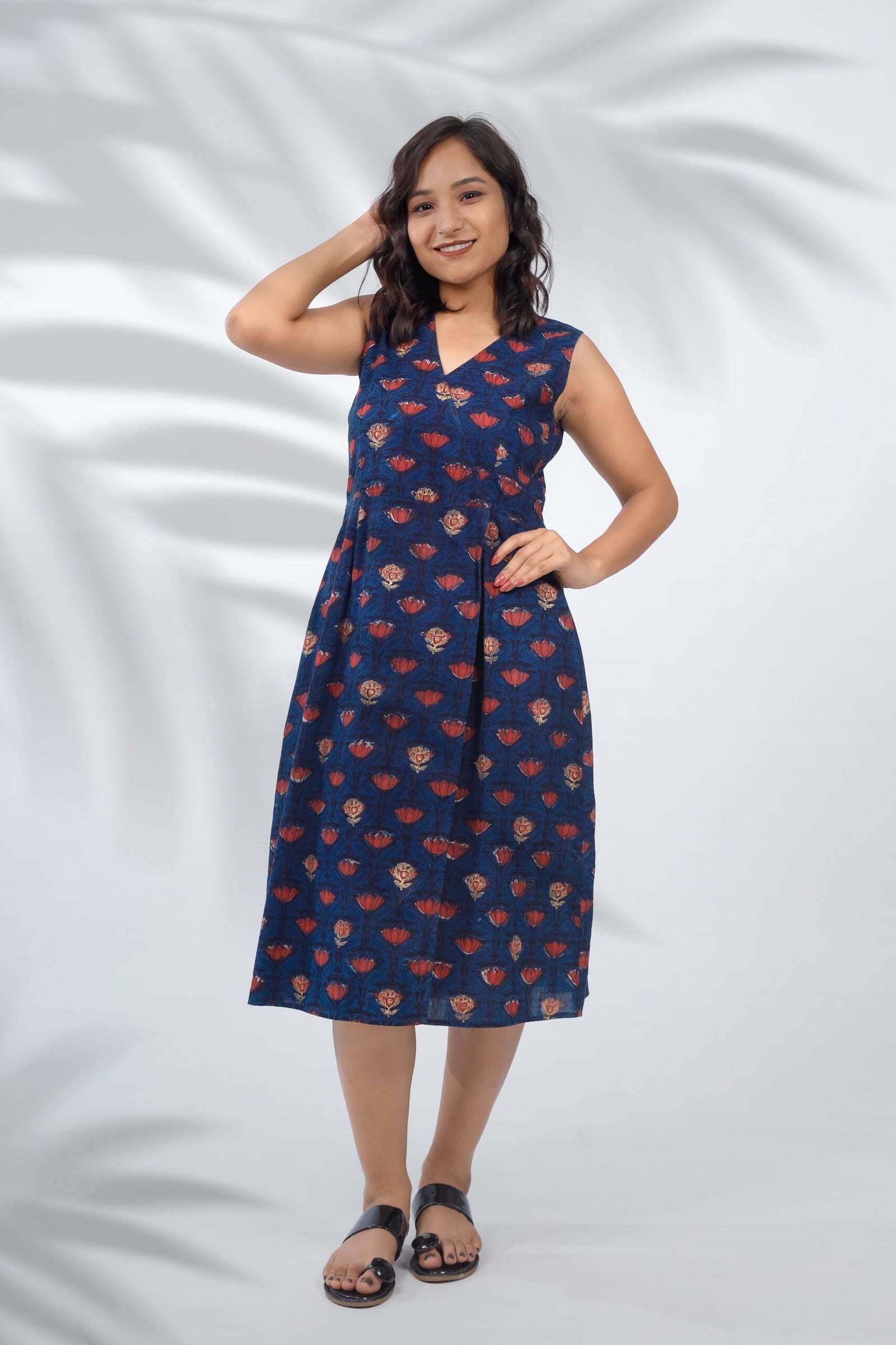 MUGHAL GARDEN INDIGO WRAP DRESS