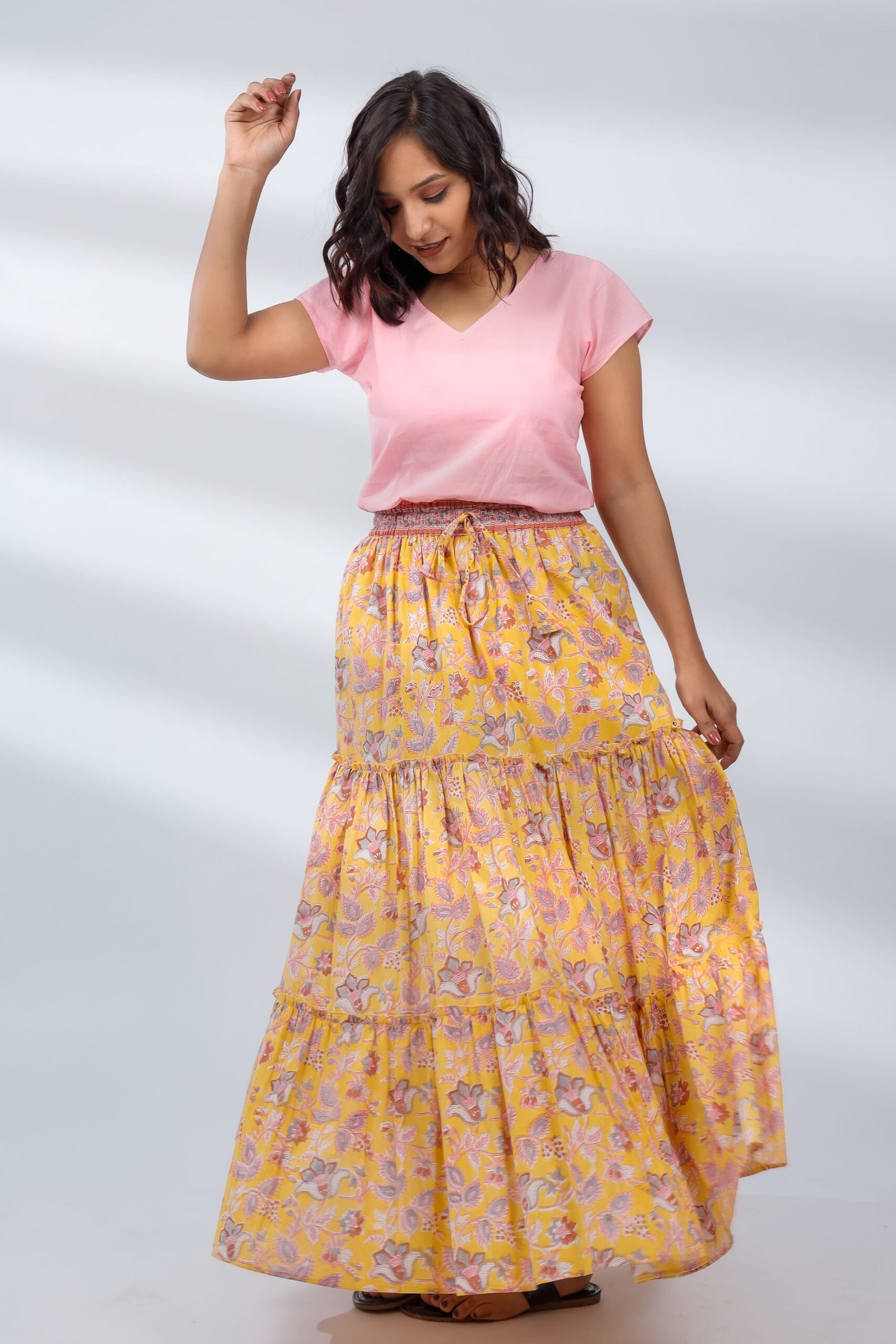 SUNBURST FLORA TIERED SKIRT