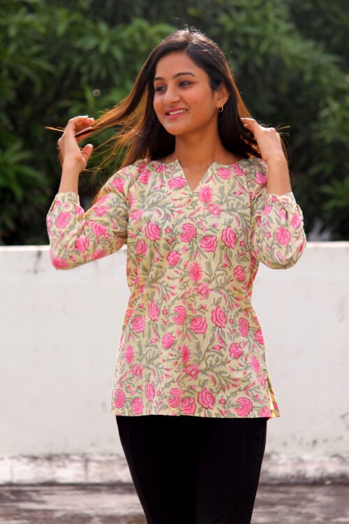 PINK DAHLIA GATHERED TOP