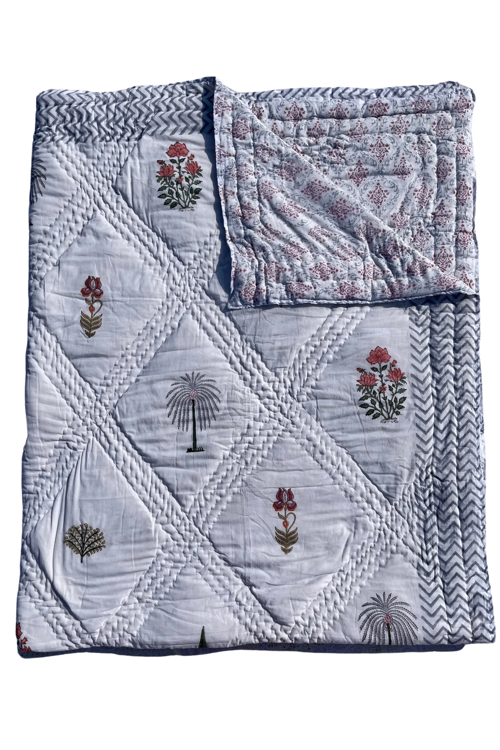 JAIPURI PERCALE HAND BLOCK PRINTED REVERSIBLE QUILT