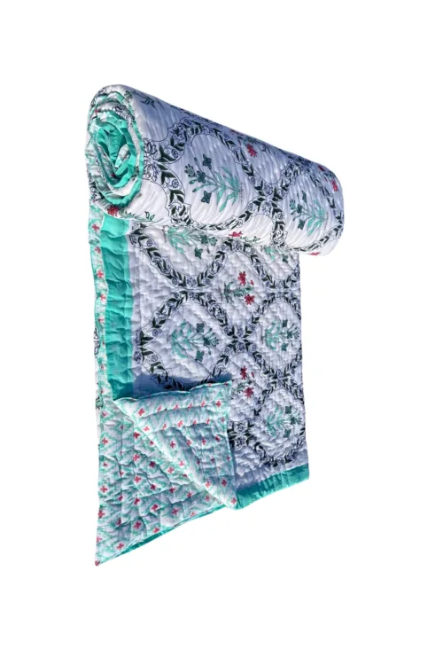 JAIPURI PERCALE HAND BLOCK PRINTED REVERSIBLE QUILT